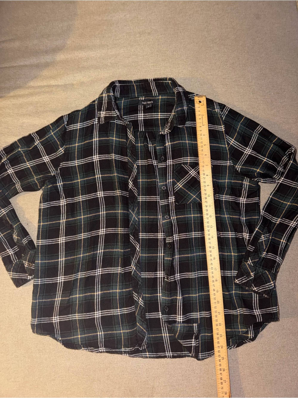 Women’s Black and Dark Green Plaid Button-Down Shirt